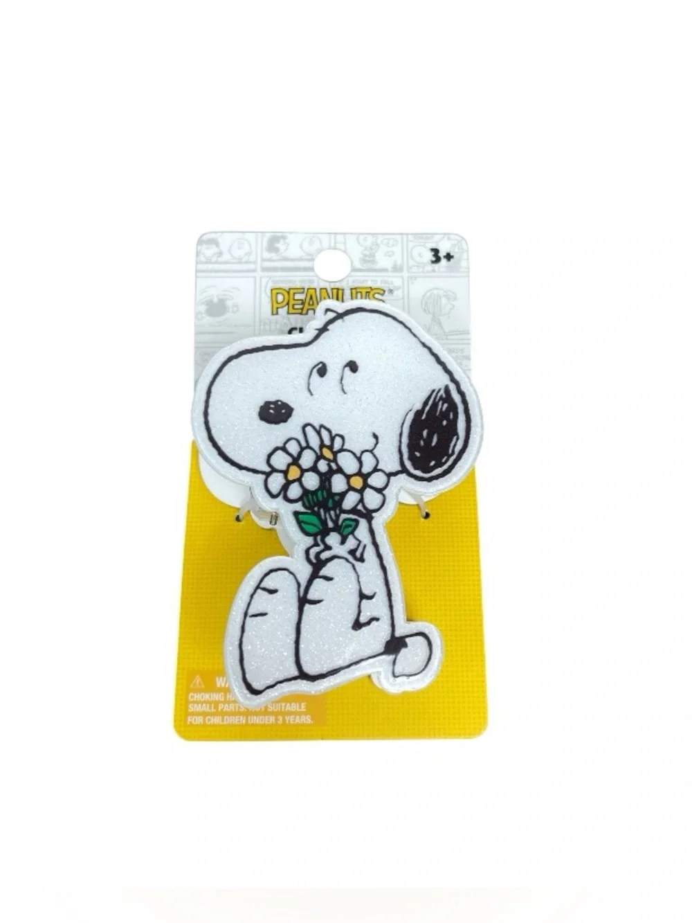 Peanuts Snoopy Patch Holding Flowers - White, Black & Yellow